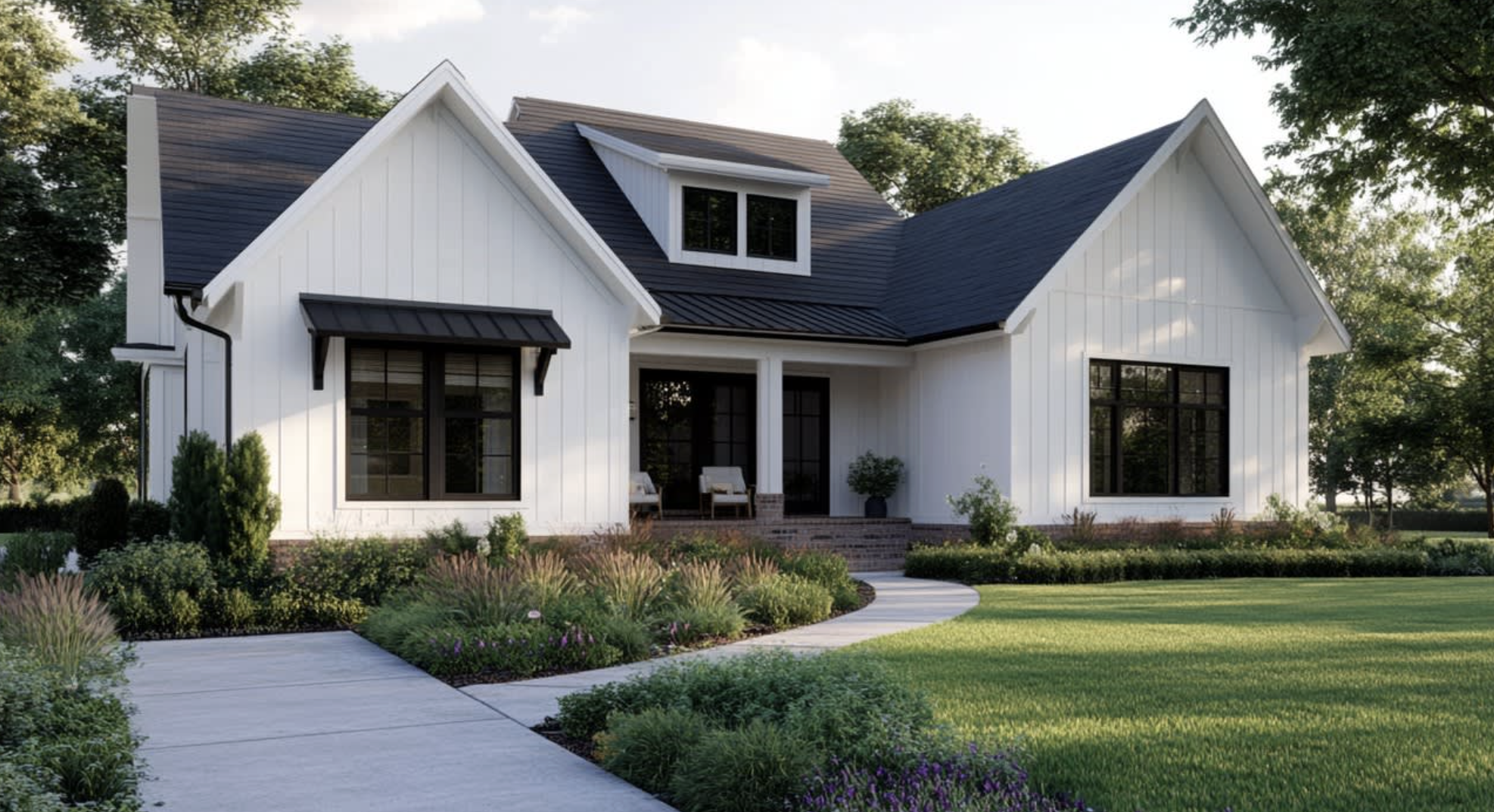 siding replacement Mechanicsville modern home exterior with new vinyl siding and clean front yard